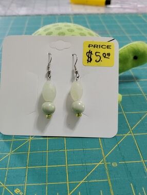 Light Green Beaded Drop Earrings - Unbranded